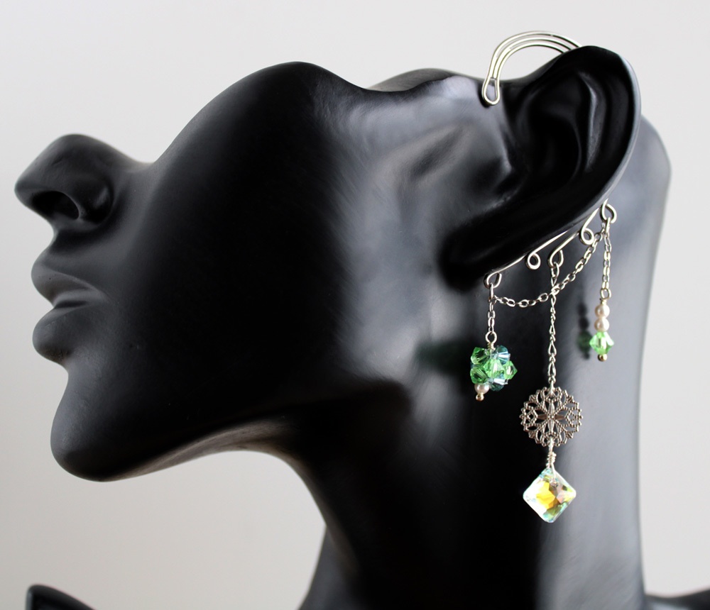 スクエアクリスタルのイヤーフック☆銀:全4色(Swarovski Crystal使用)