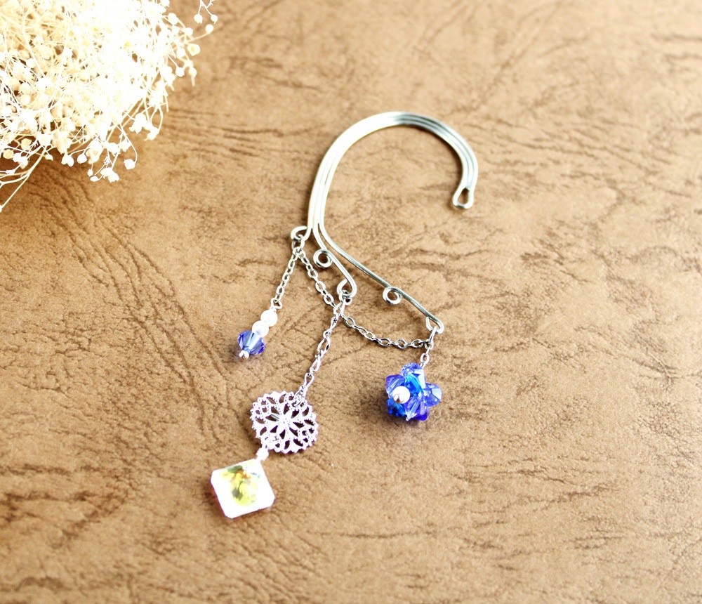 スクエアクリスタルのイヤーフック☆銀:全4色(Swarovski Crystal使用)
