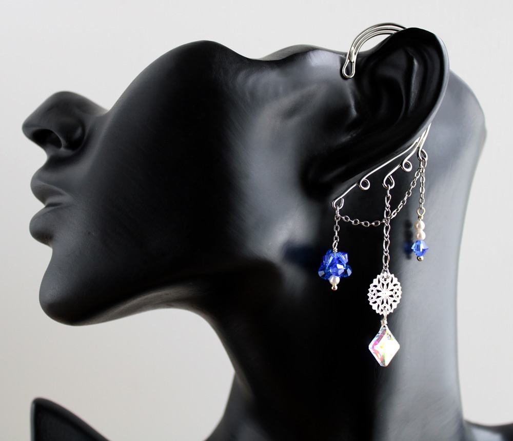 スクエアクリスタルのイヤーフック☆銀:全4色(Swarovski Crystal使用)