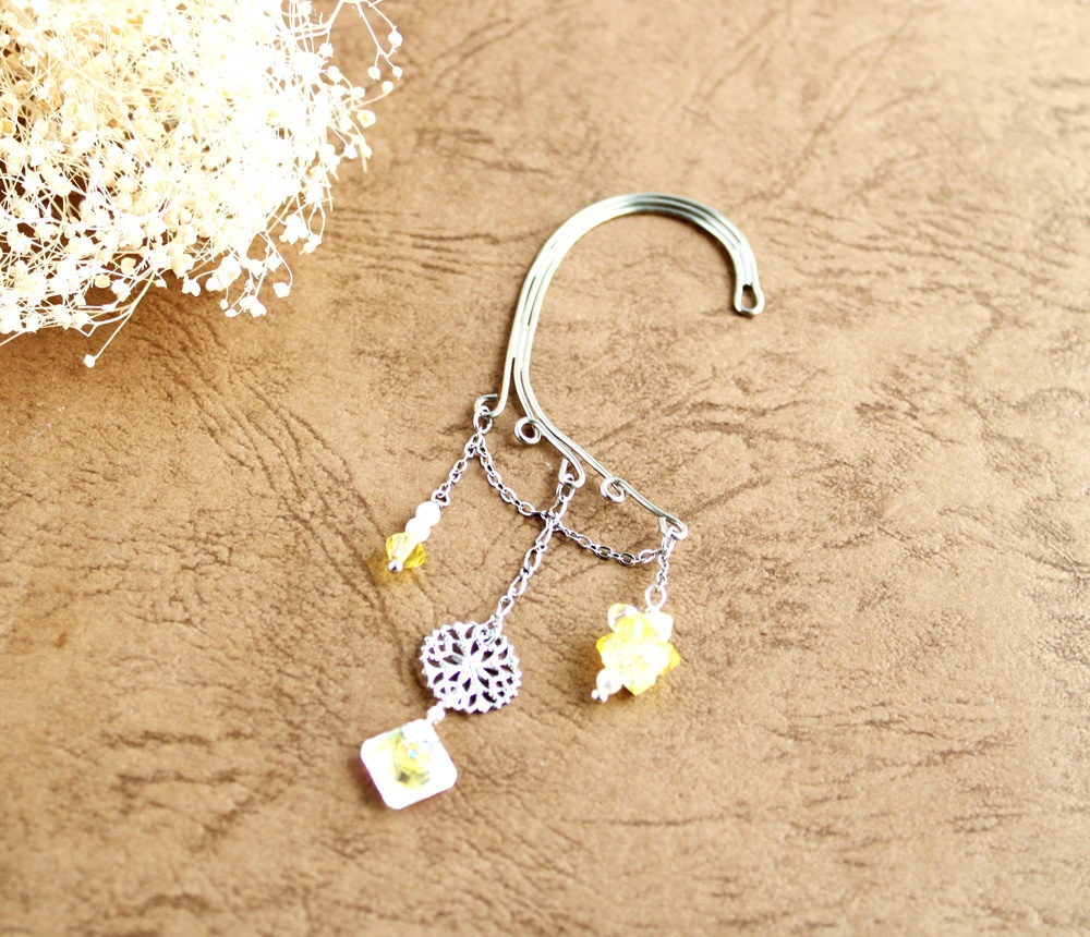 スクエアクリスタルのイヤーフック☆銀:全4色(Swarovski Crystal使用)