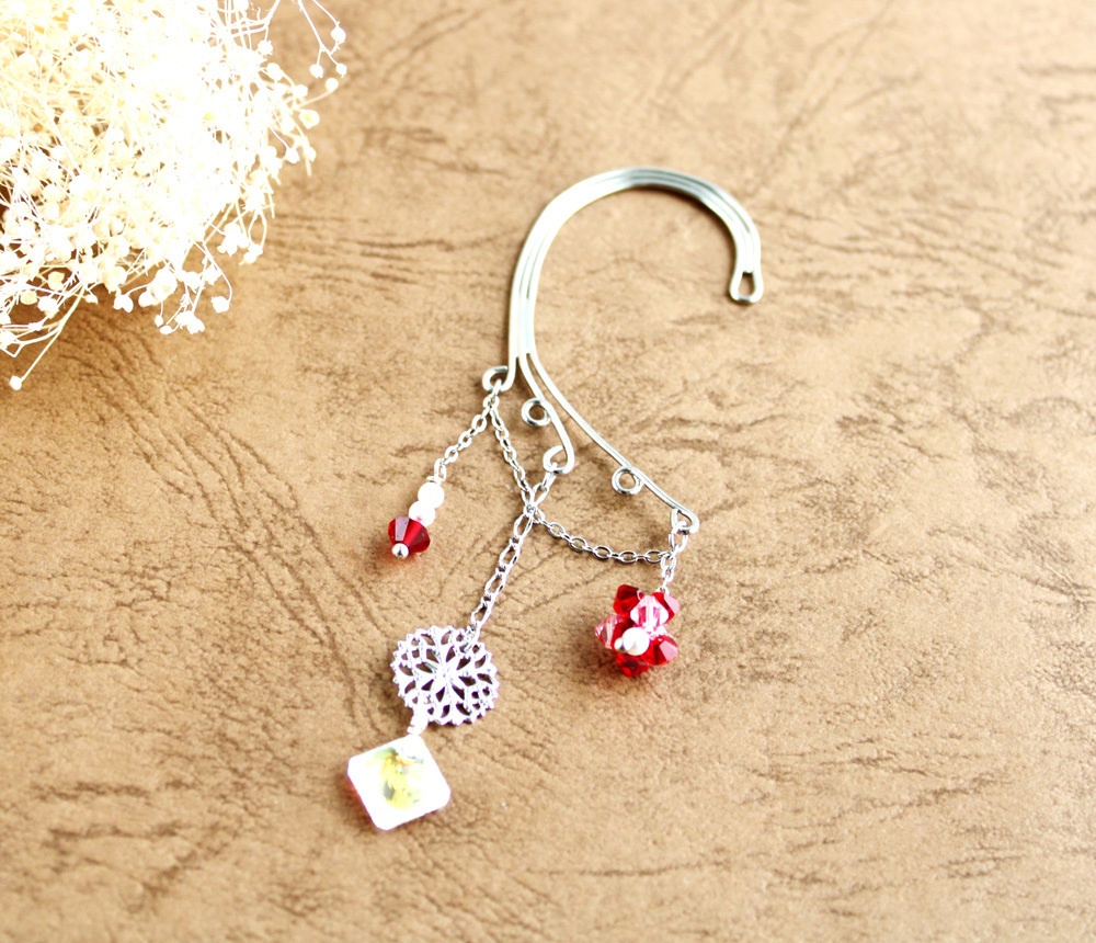スクエアクリスタルのイヤーフック☆銀:全4色(Swarovski Crystal使用)