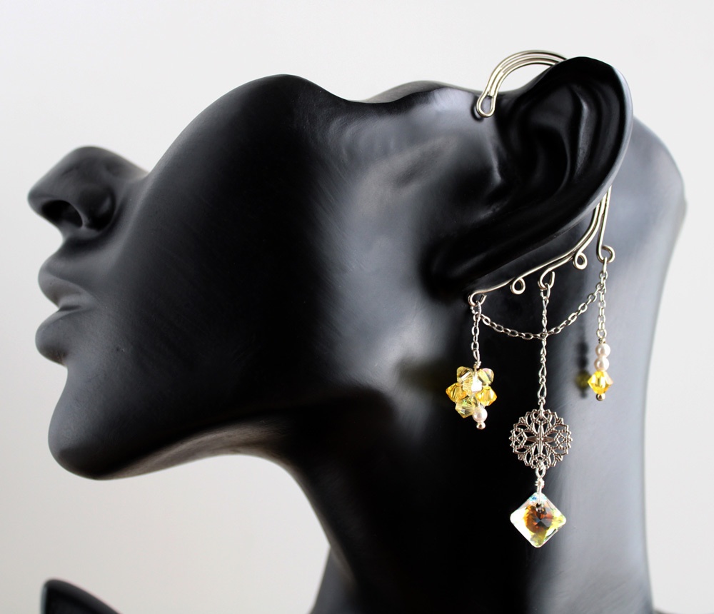 スクエアクリスタルのイヤーフック☆銀:全4色(Swarovski Crystal使用)