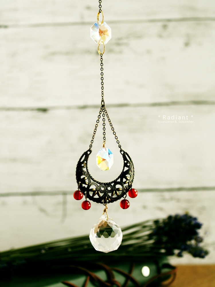 誕生月で選べる☆天然石とオクタゴンの金古美サンキャッチャー★Swarovski crystal使用【受注制作】Radiant