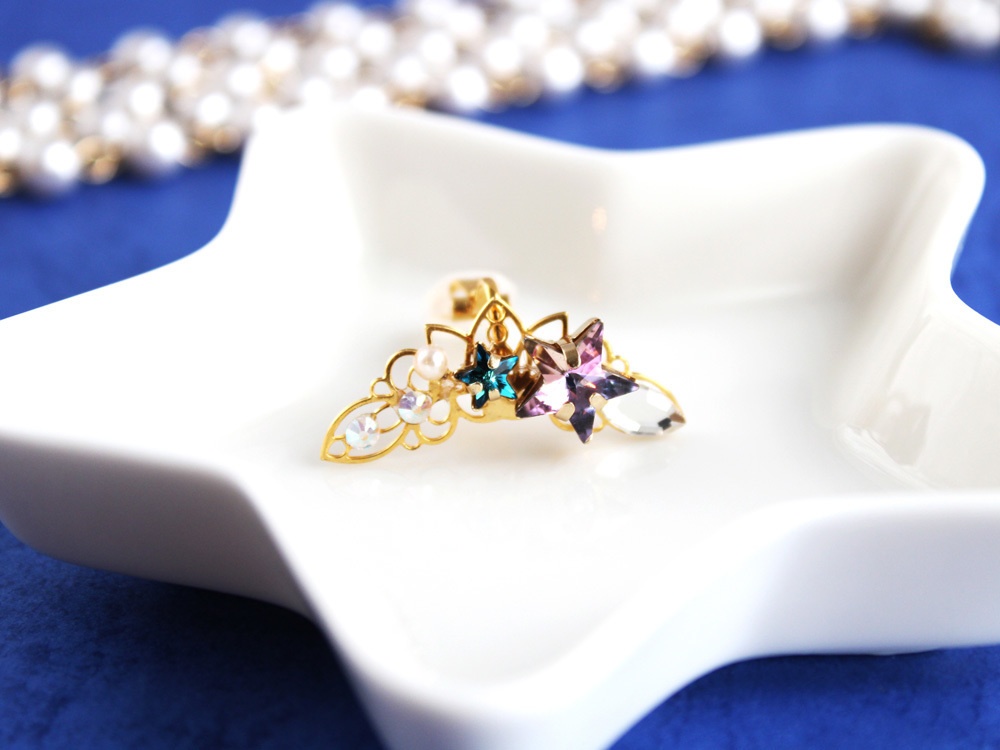 星空のイヤーカフ:金&銀(スワロフスキー・クリスタル使用)
