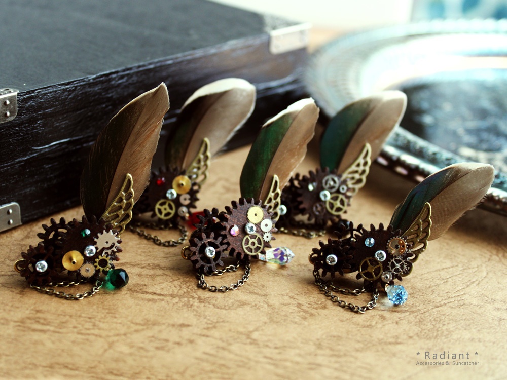 廻る歯車~スチームパンク~廻翼のピンブローチ(全5色)Swarovski crystal使用 Radiantスチームパンク