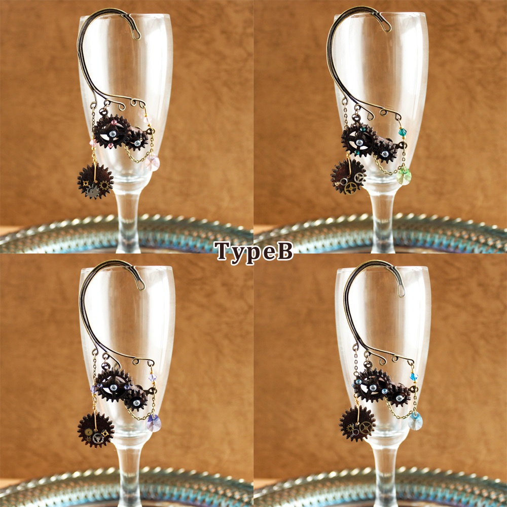 廻る歯車~スチームパンク~輪転のイヤーフック (全9色)Swarovski crystal使用 Radiantスチームパンク