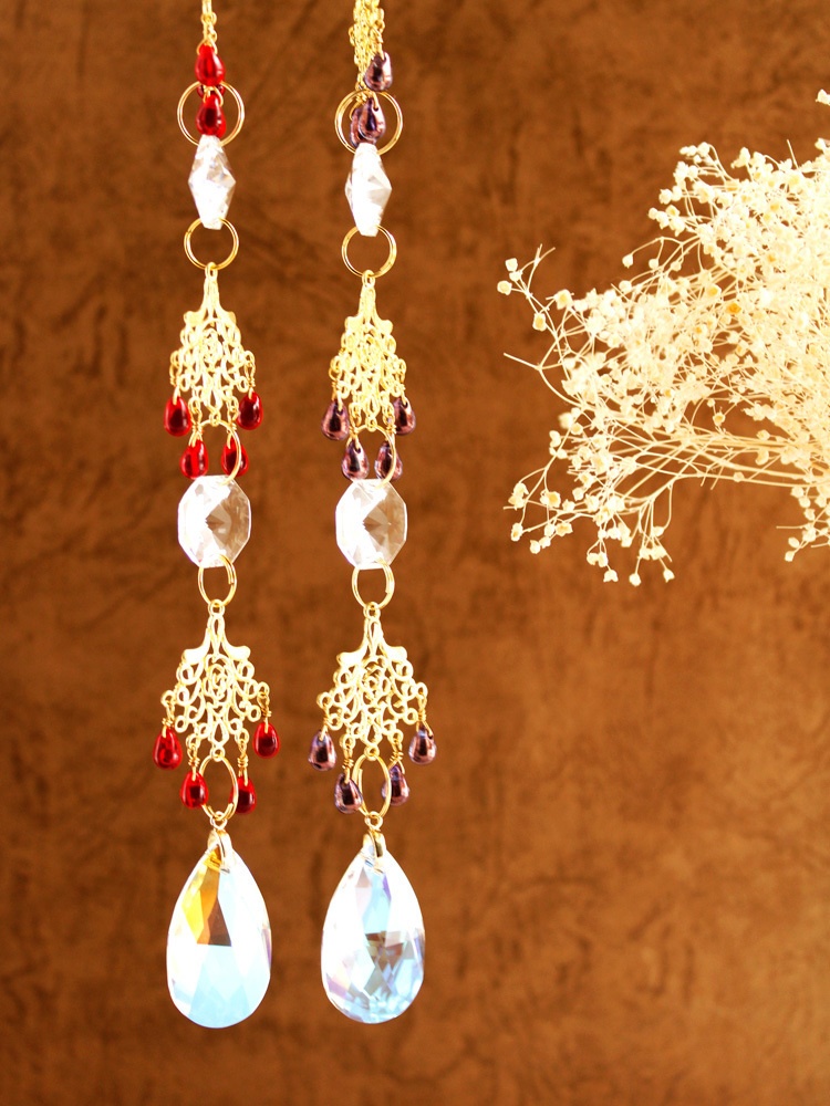 チェコガラスとダマスクローズのサンキャッチャー ☆ スワロフスキー・クリスタル使用(全2色)  Radiant