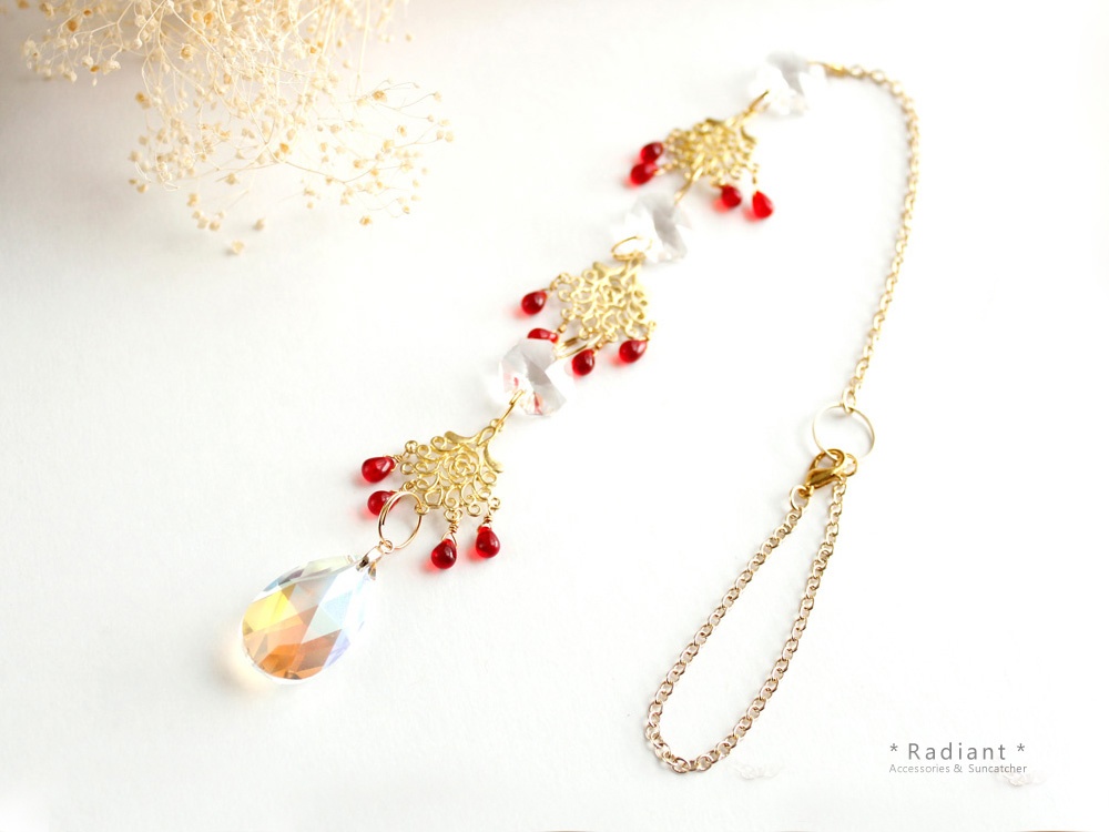 チェコガラスとダマスクローズのサンキャッチャー ☆ スワロフスキー・クリスタル使用(全2色)  Radiant