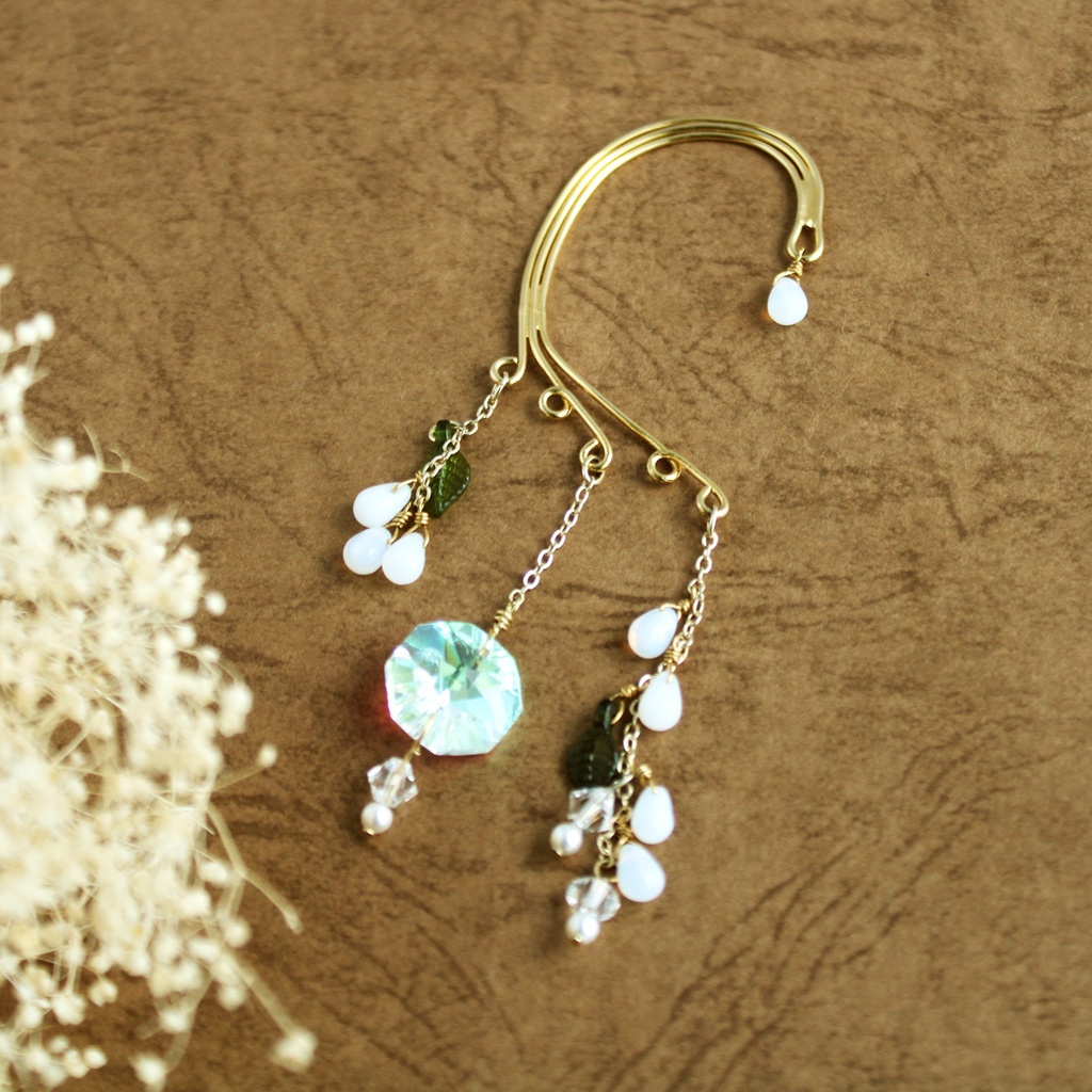 落ちない、痛くない♪チェコビーズと高級クリスタルの秋の実イヤーフック(全5色)