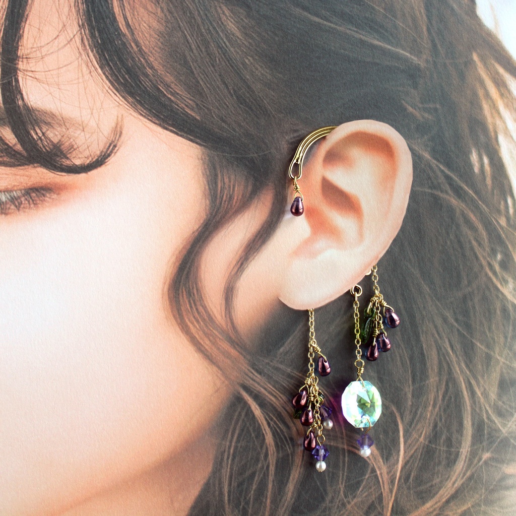 落ちない、痛くない♪チェコビーズと高級クリスタルの秋の実イヤーフック(全5色)