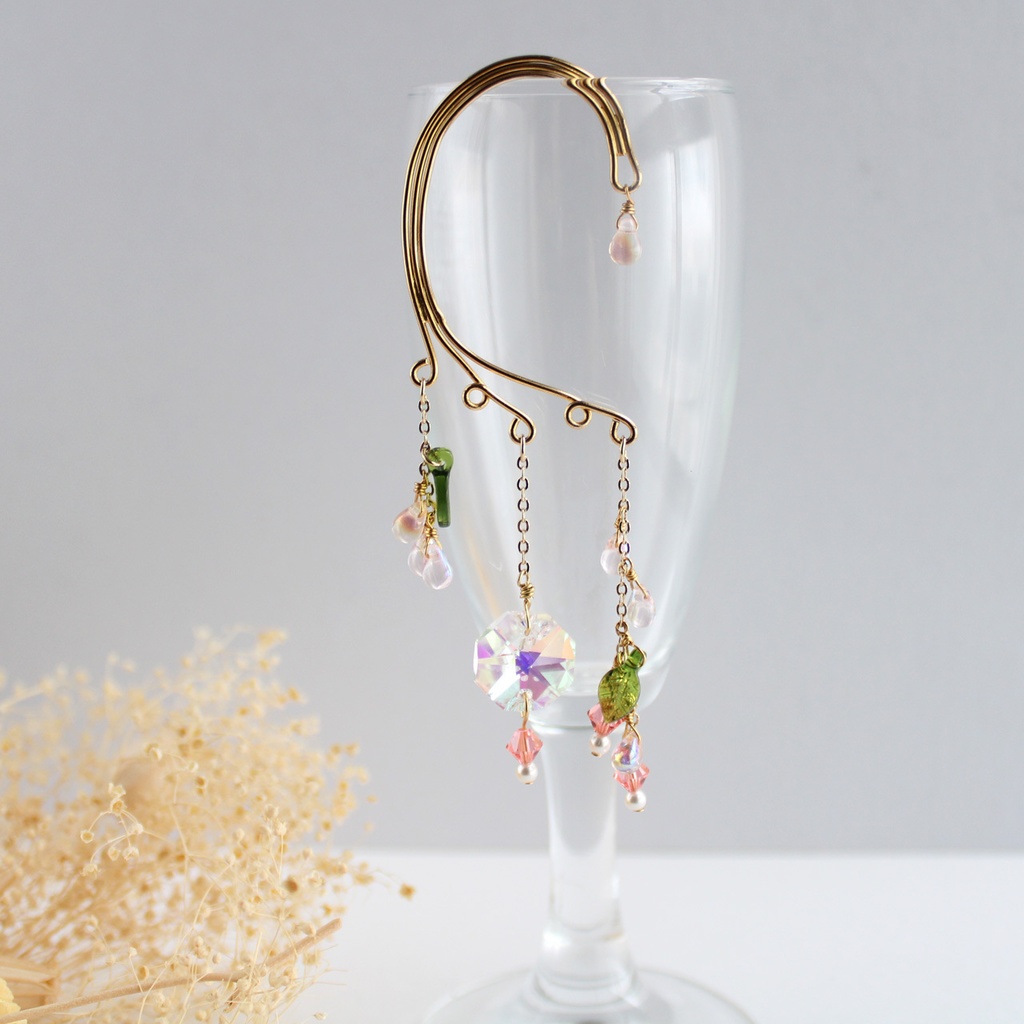 落ちない、痛くない♪チェコビーズと高級クリスタルの秋の実イヤーフック(全5色)