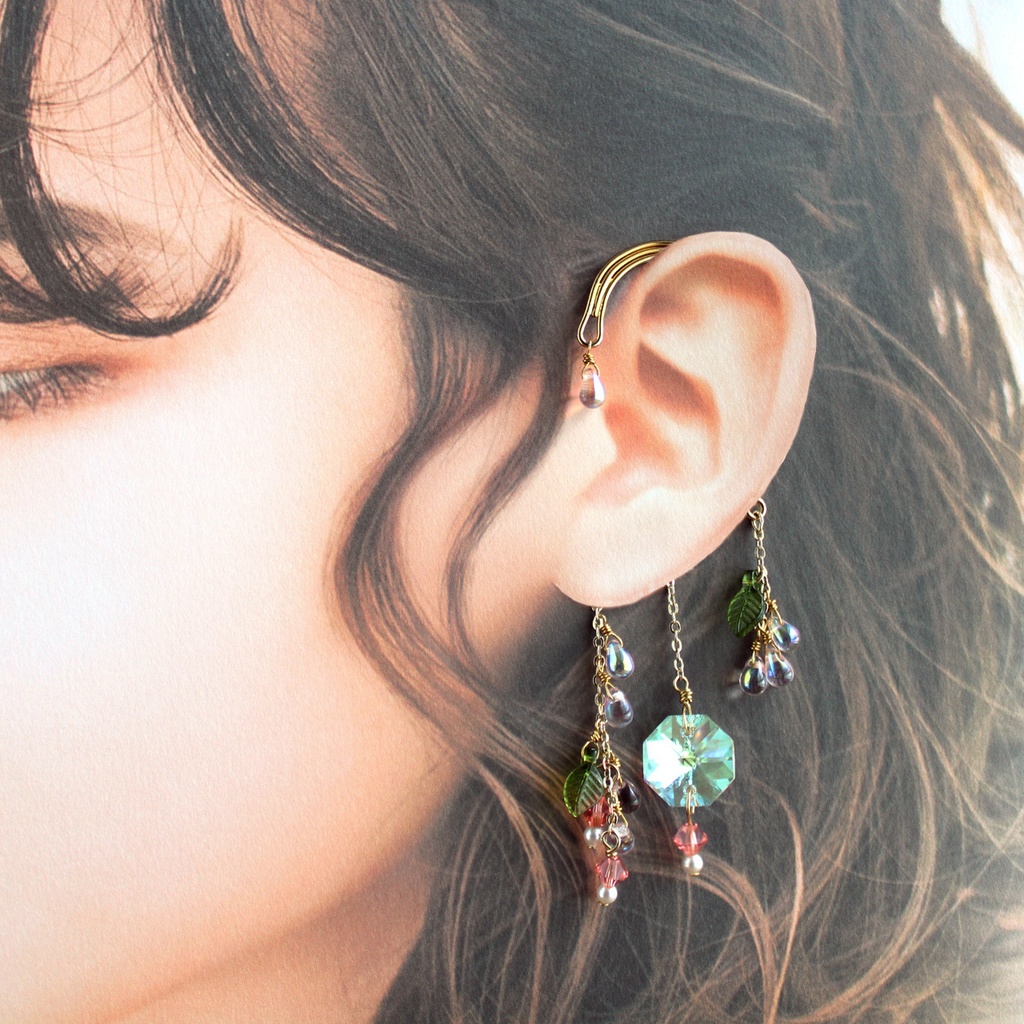 落ちない、痛くない♪チェコビーズと高級クリスタルの秋の実イヤーフック(全5色)