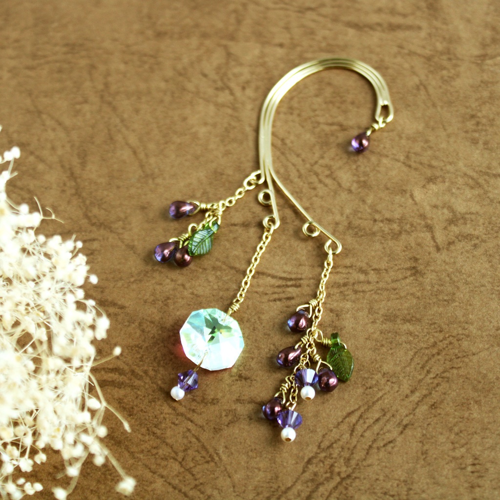 落ちない、痛くない♪チェコビーズと高級クリスタルの秋の実イヤーフック(全5色)