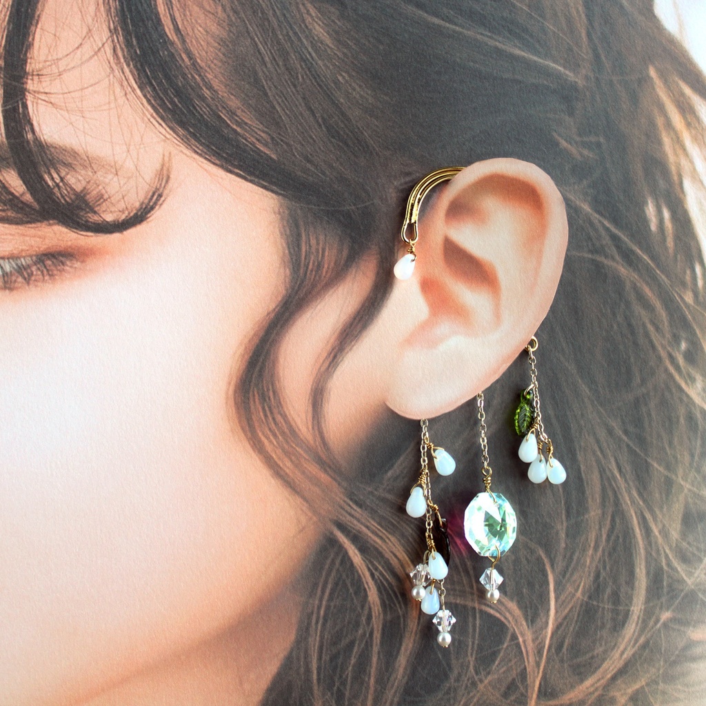 落ちない、痛くない♪チェコビーズと高級クリスタルの秋の実イヤーフック(全5色)