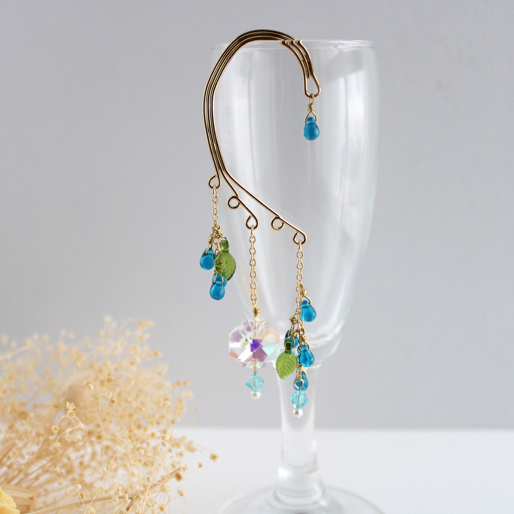 落ちない、痛くない♪チェコビーズと高級クリスタルの秋の実イヤーフック(全5色)