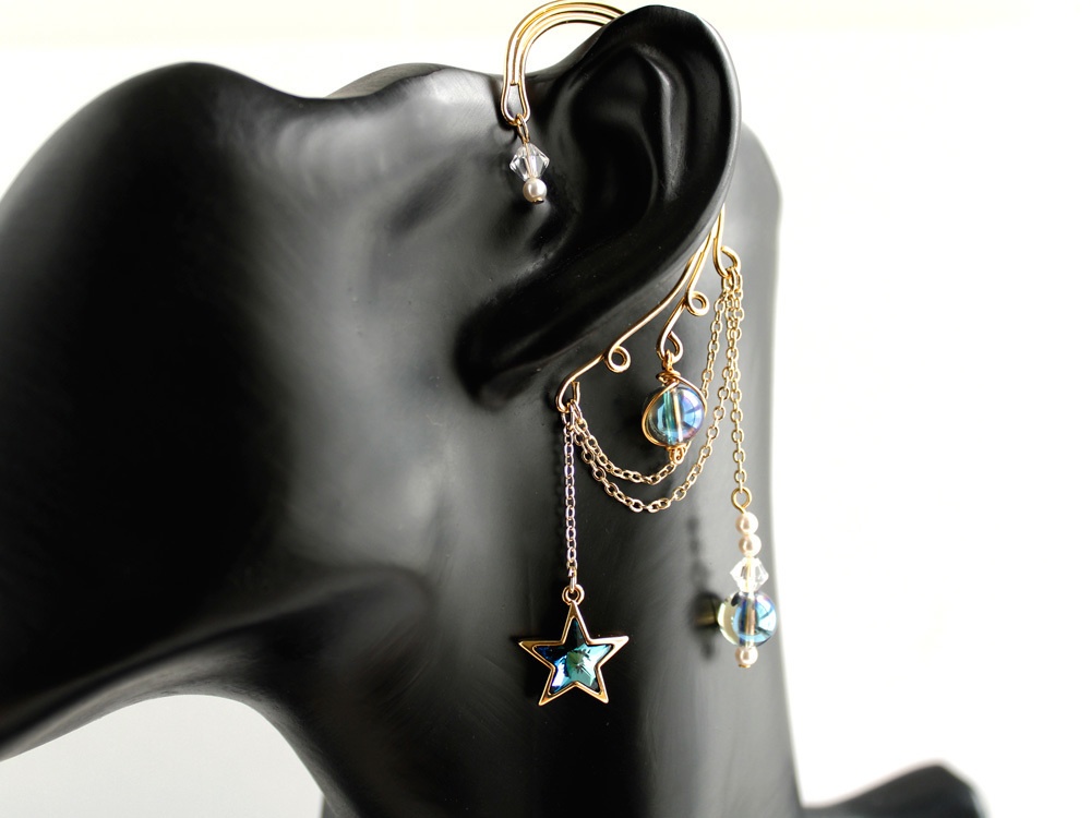 星とアクアオーラ 惑星イヤーフック Swarovski Crystal (全2色)