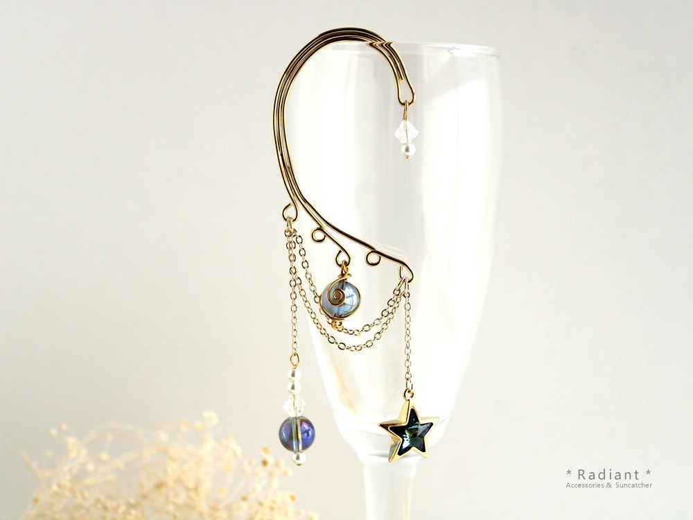 星とアクアオーラ 惑星イヤーフック Swarovski Crystal (全2色)