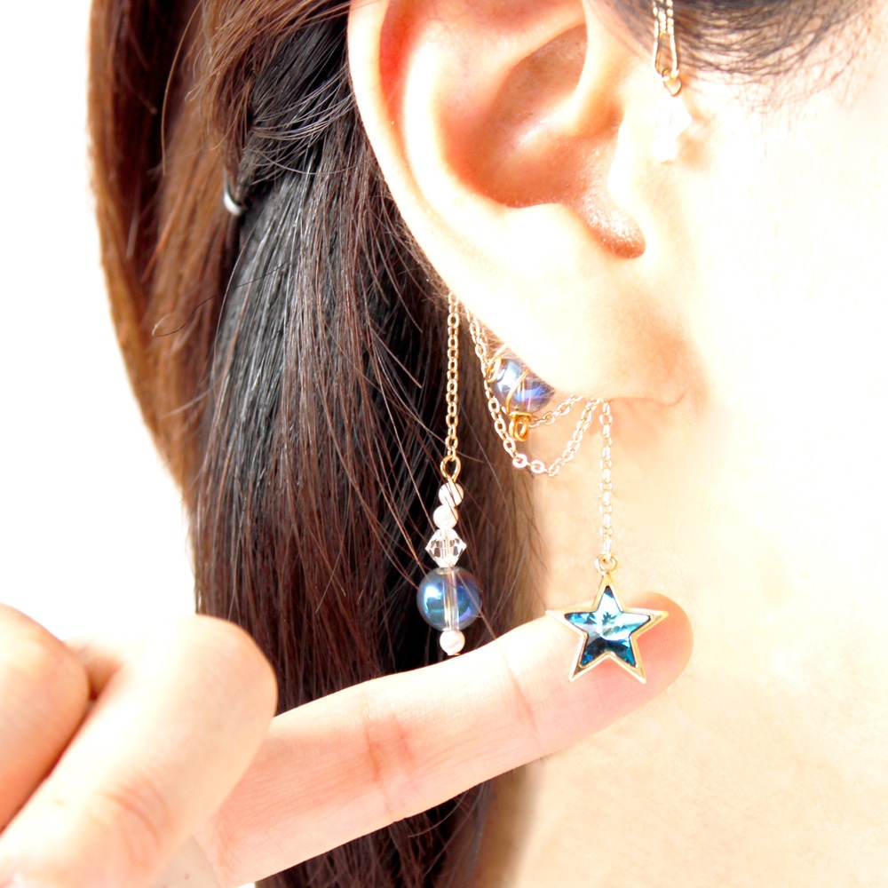 星とアクアオーラ 惑星イヤーフック Swarovski Crystal (全2色)