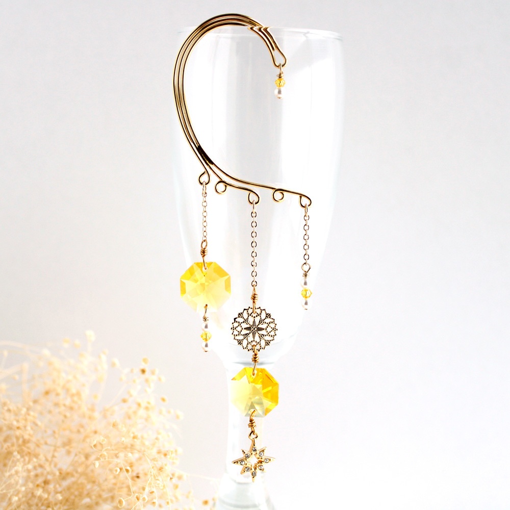 Swarovski crystal ダブルオクタゴンのイヤーフック(全6色)