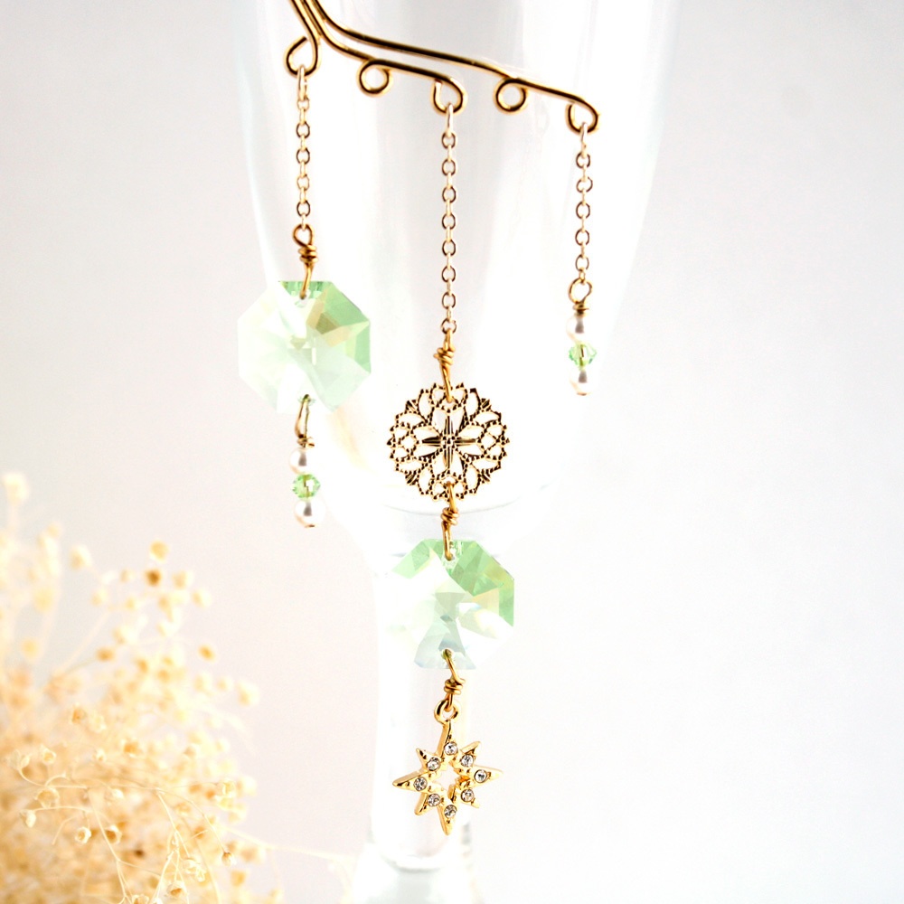 Swarovski crystal ダブルオクタゴンのイヤーフック(全6色)