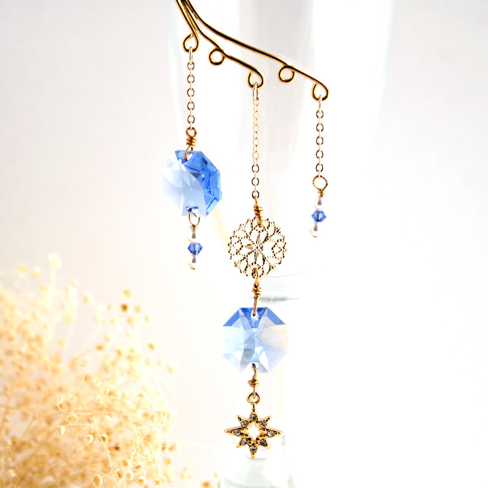 Swarovski crystal ダブルオクタゴンのイヤーフック(全6色)