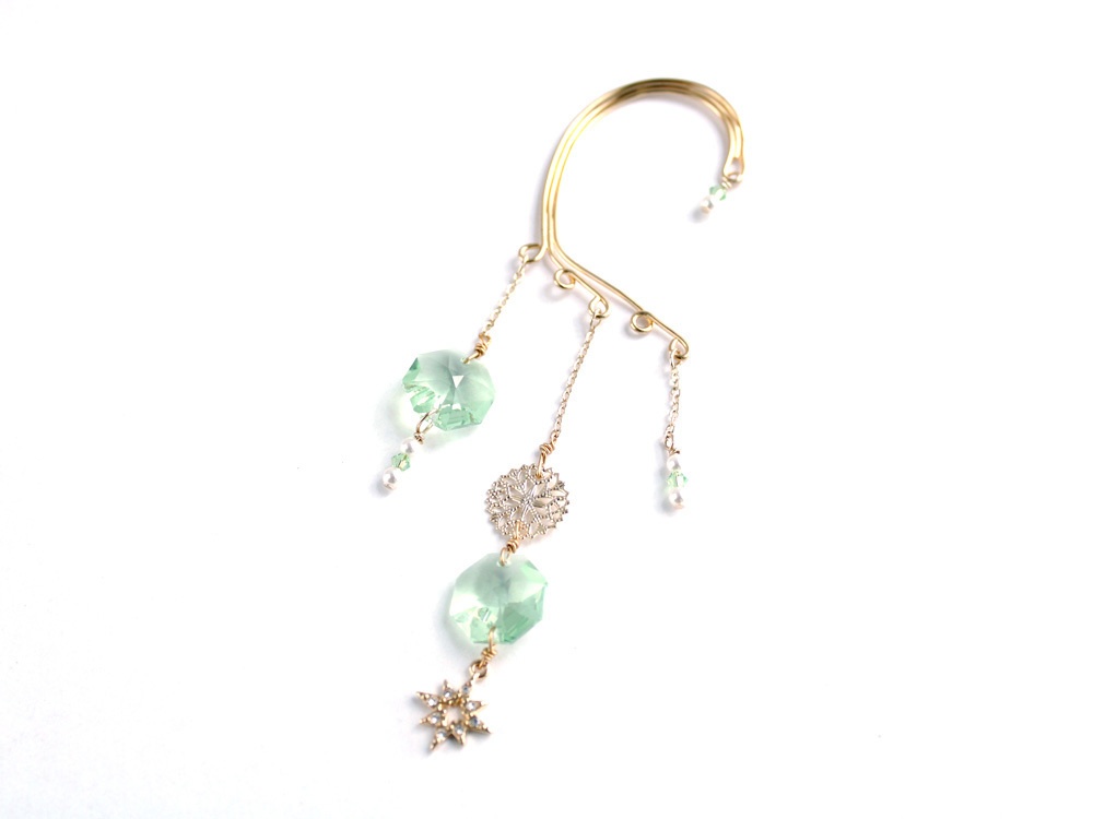 Swarovski crystal ダブルオクタゴンのイヤーフック(全6色)