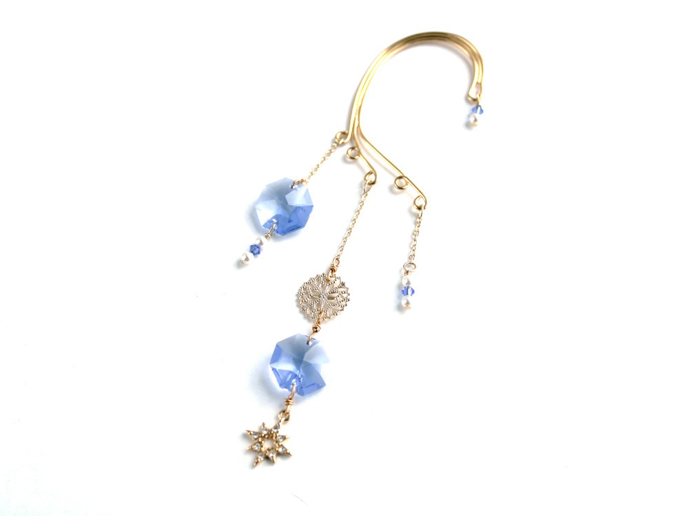 Swarovski crystal ダブルオクタゴンのイヤーフック(全6色)