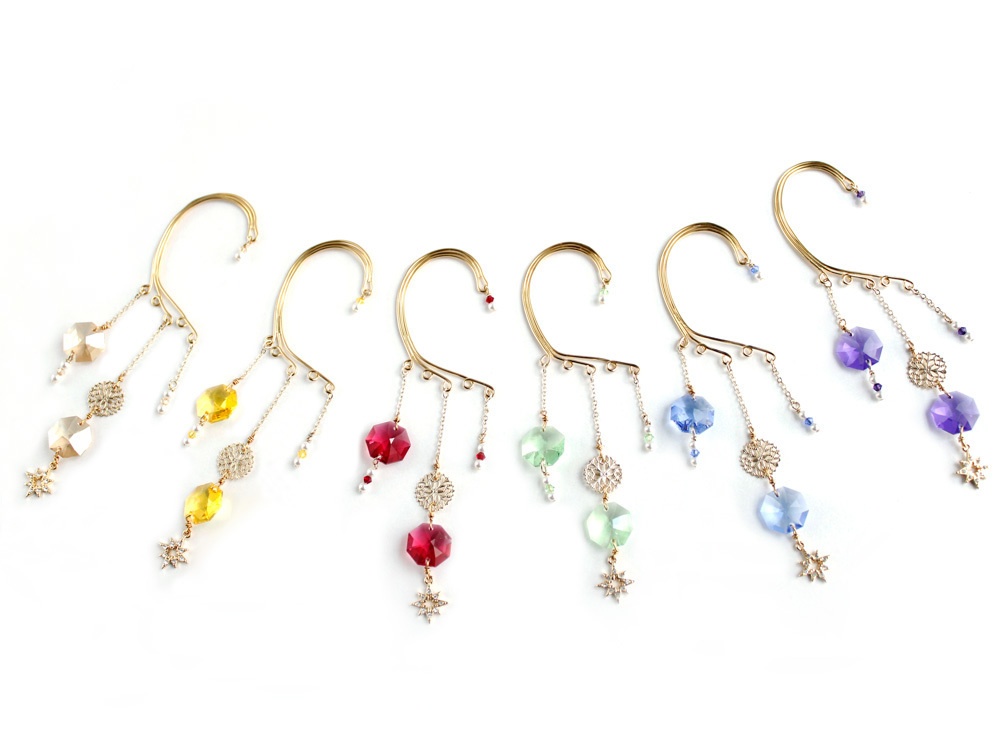 Swarovski crystal ダブルオクタゴンのイヤーフック(全6色)