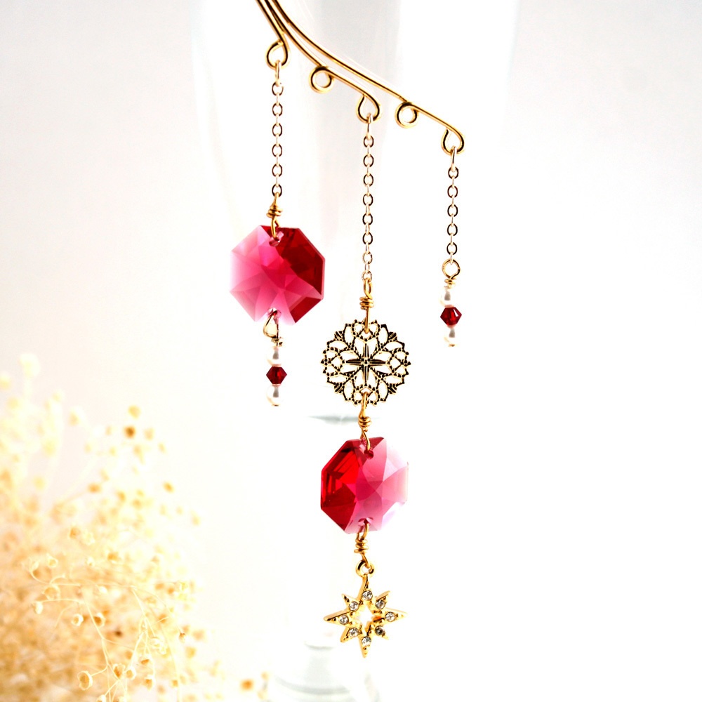 Swarovski crystal ダブルオクタゴンのイヤーフック(全6色)