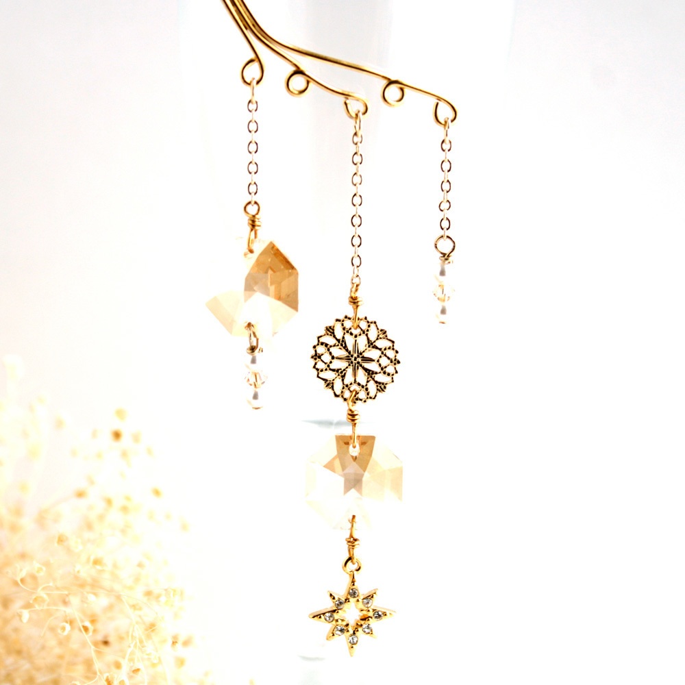 Swarovski crystal ダブルオクタゴンのイヤーフック(全6色)