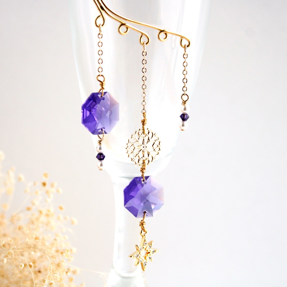 Swarovski crystal ダブルオクタゴンのイヤーフック(全6色)