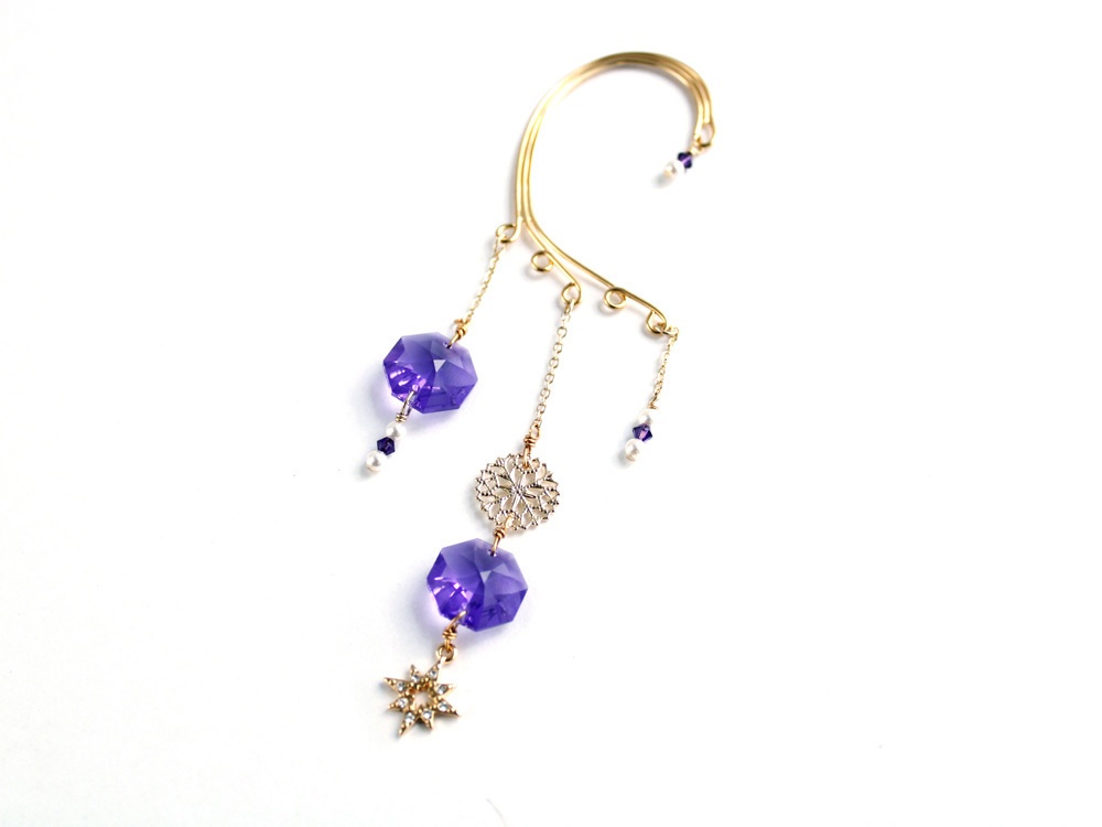 Swarovski crystal ダブルオクタゴンのイヤーフック(全6色)