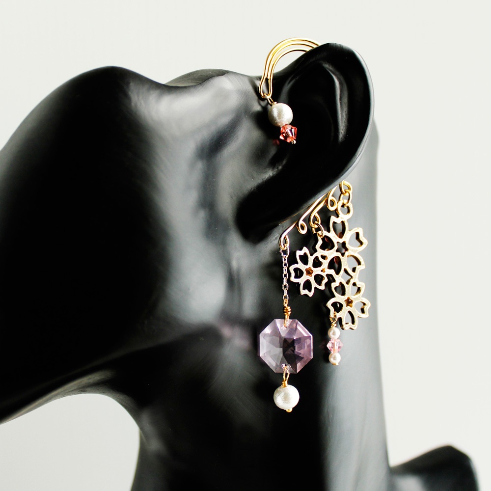 舞桜のイヤーフック Ver2★全5色 (Swarovski crystal使用)