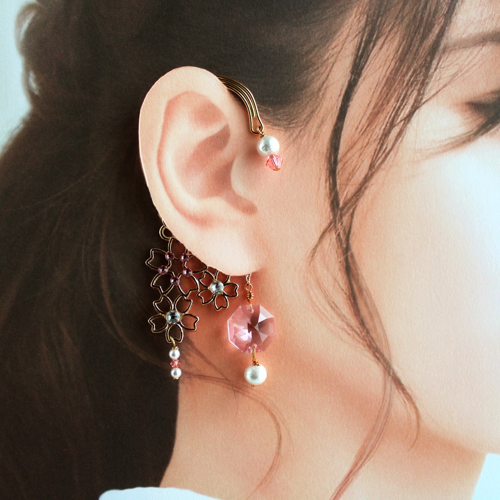 舞桜のイヤーフック Ver2★全5色 (Swarovski crystal使用)