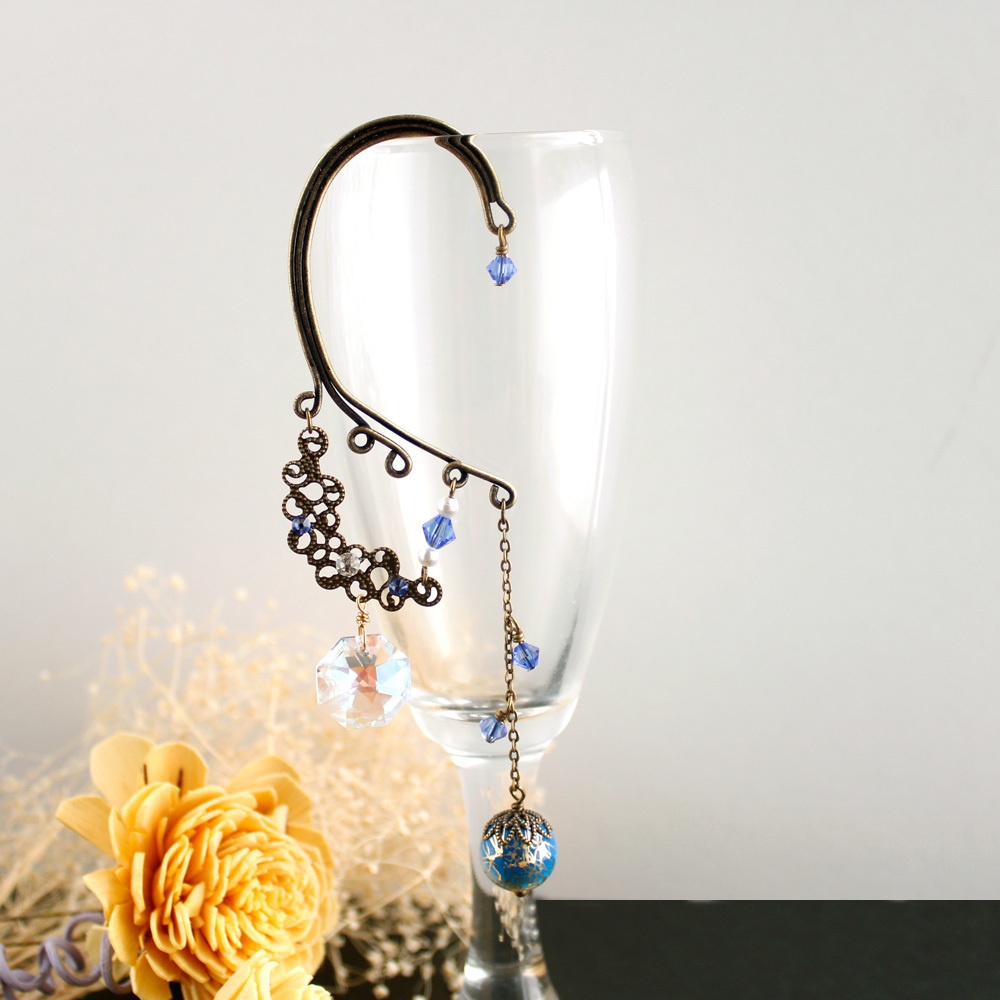 明鏡のイヤーフック (Swarovski crystal使用)