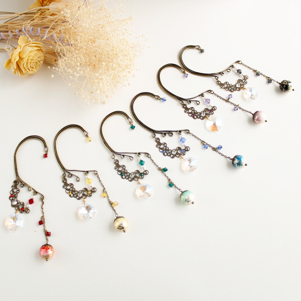 明鏡のイヤーフック (Swarovski crystal使用)