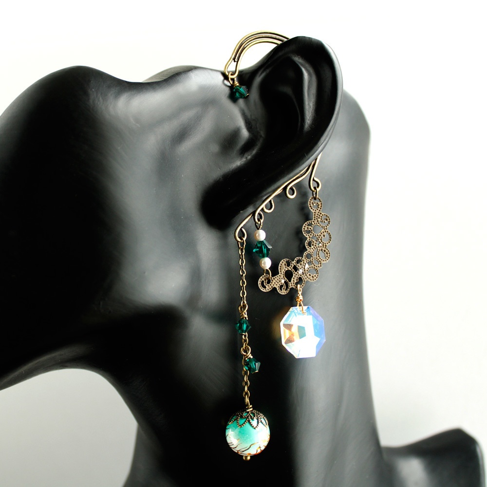 明鏡のイヤーフック (Swarovski crystal使用)