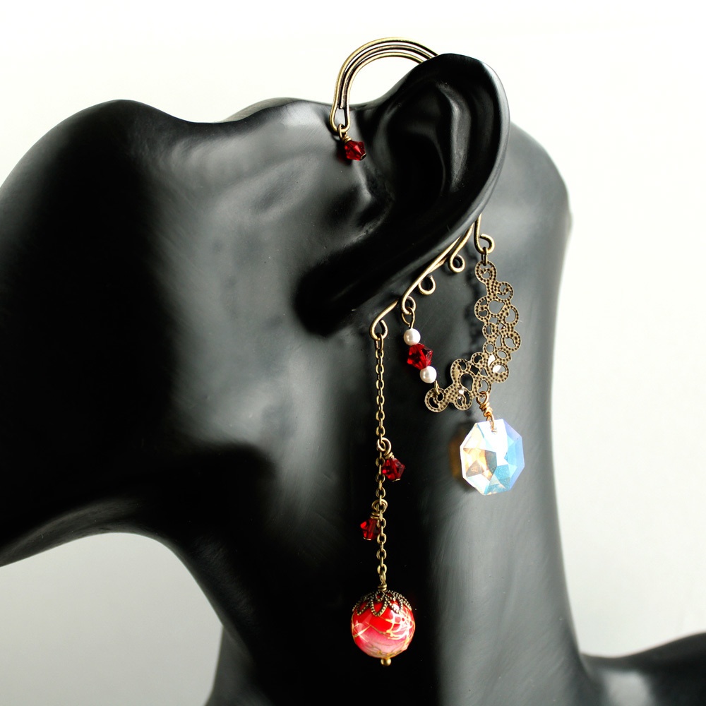 明鏡のイヤーフック (Swarovski crystal使用)