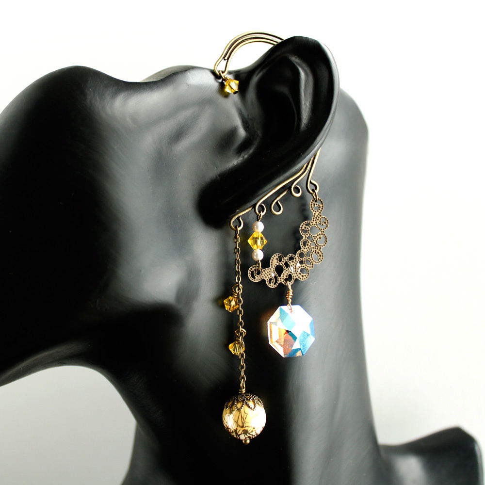 明鏡のイヤーフック (Swarovski crystal使用)