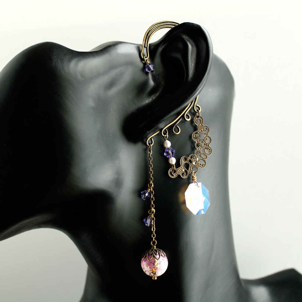 明鏡のイヤーフック (Swarovski crystal使用)