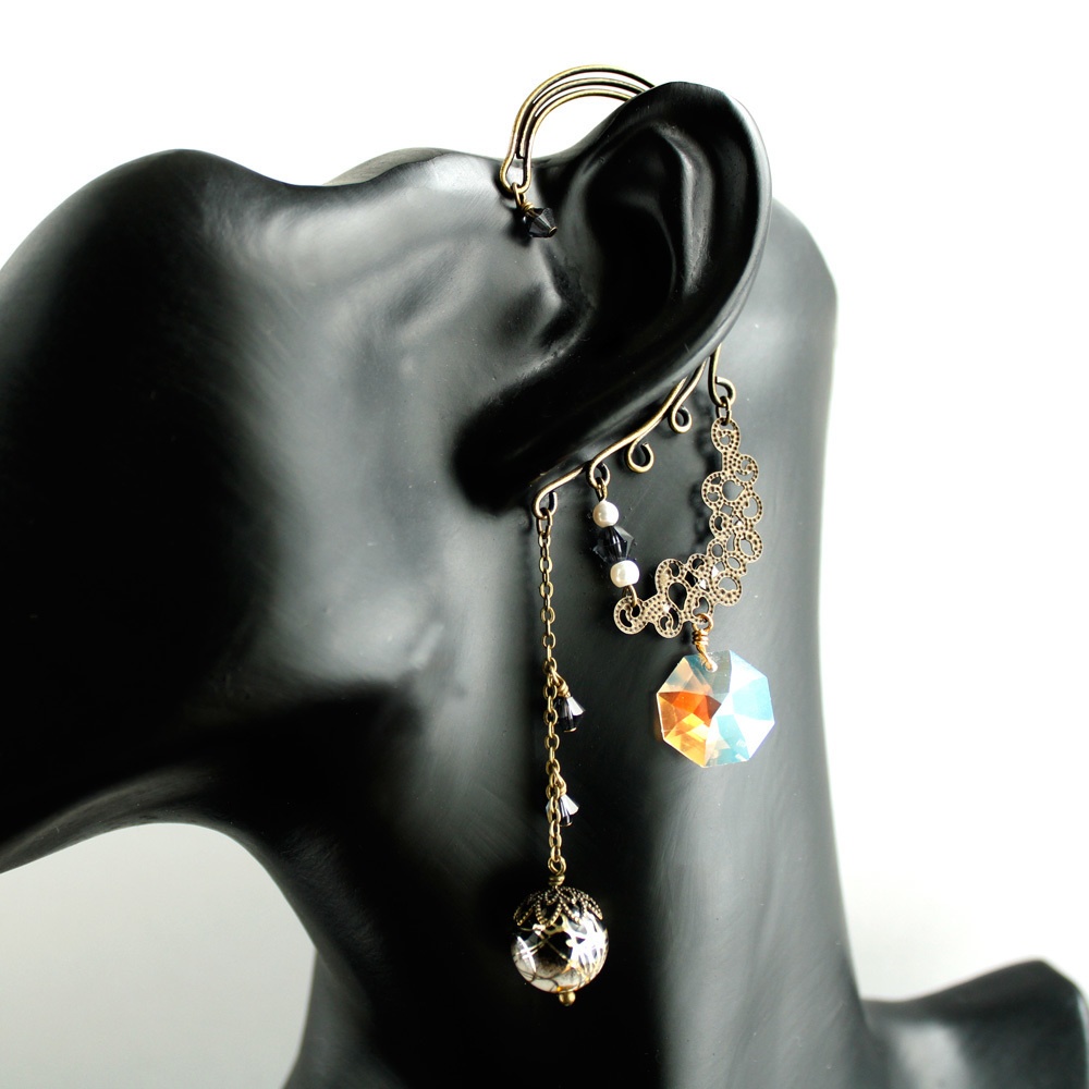 明鏡のイヤーフック (Swarovski crystal使用)