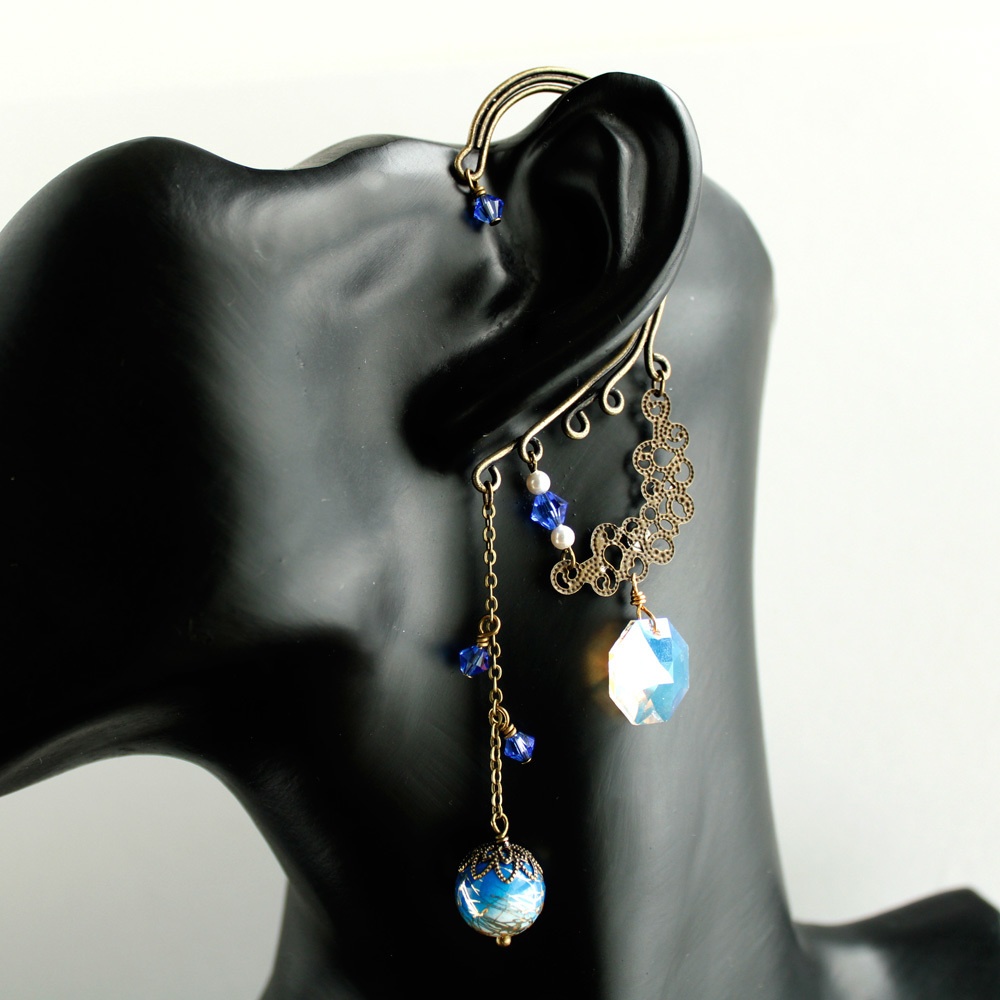 明鏡のイヤーフック (Swarovski crystal使用)