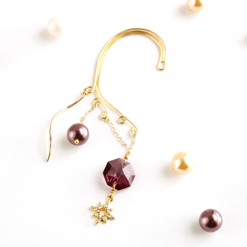 星屑のイヤーフック (Swarovski crystal使用)全3色