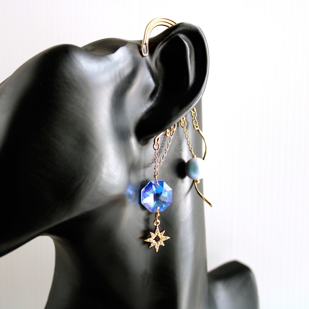 星屑のイヤーフック (Swarovski crystal使用)全3色