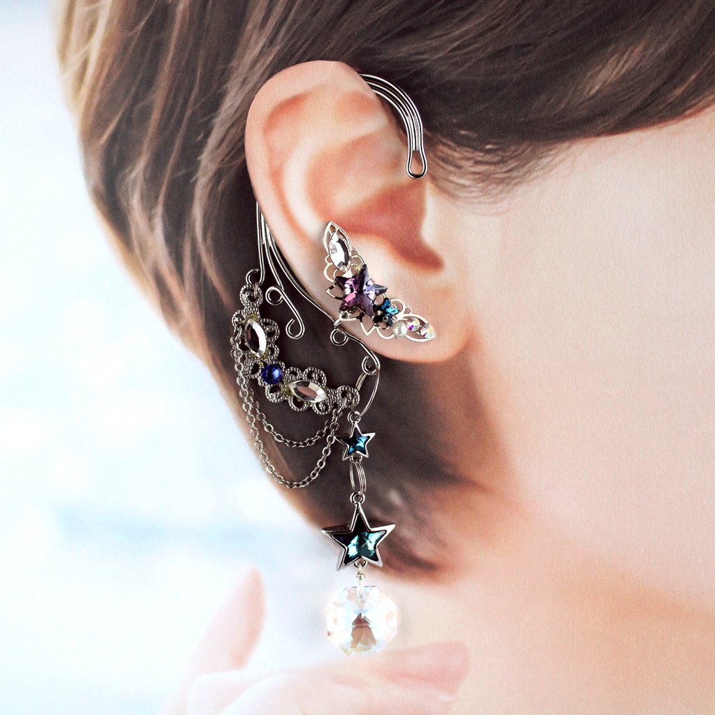 【2点セット】流星イヤーフック&星空イヤーカフ 2点セット(金 or 銀)