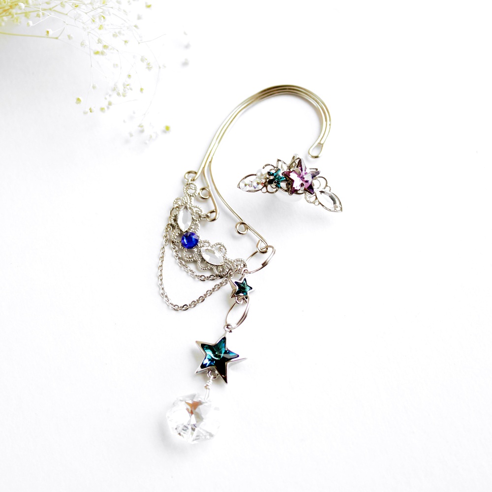 【2点セット】流星イヤーフック&星空イヤーカフ 2点セット(金 or 銀)