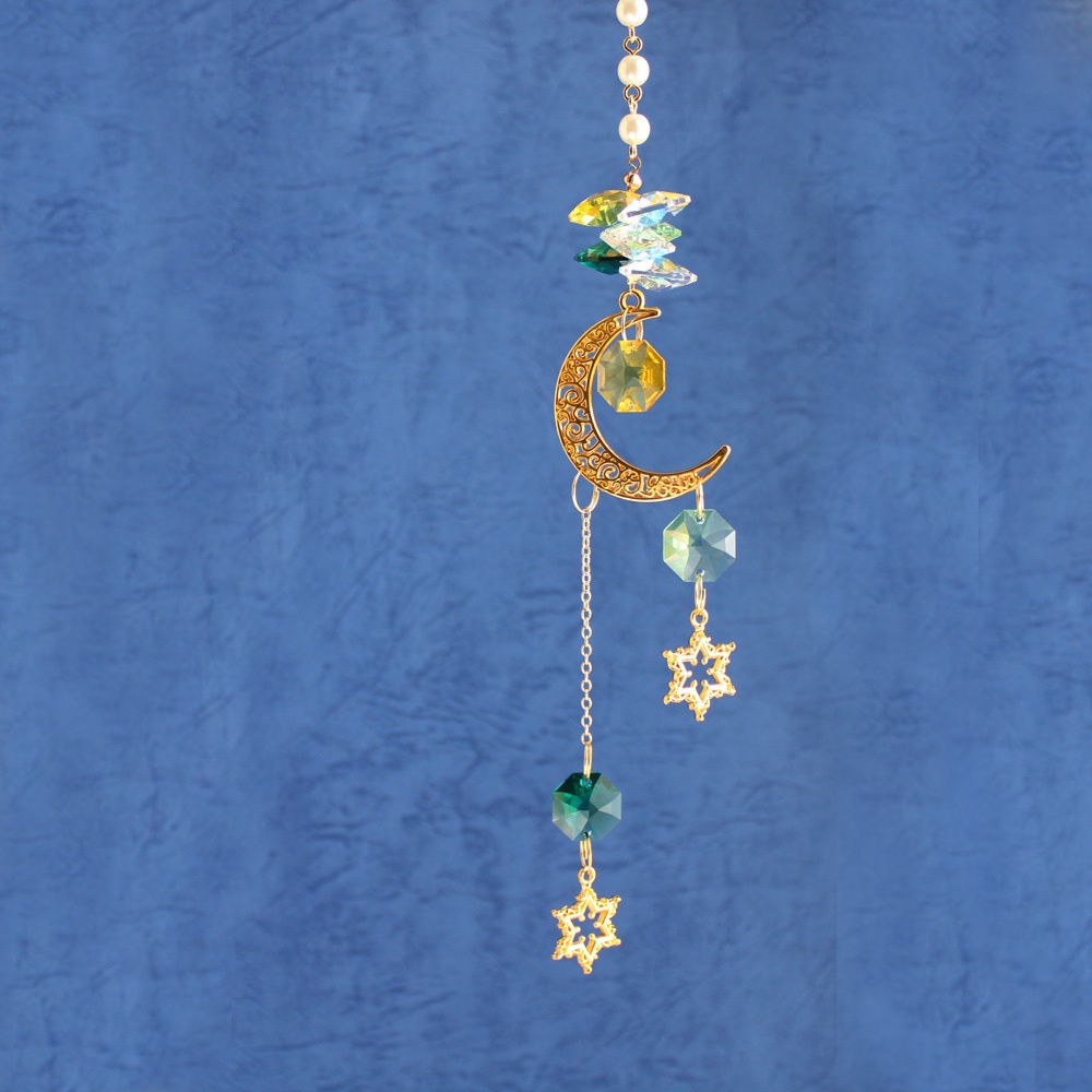 三日月と星のサンキャッチャー(全3色)Swarovski crystal使用