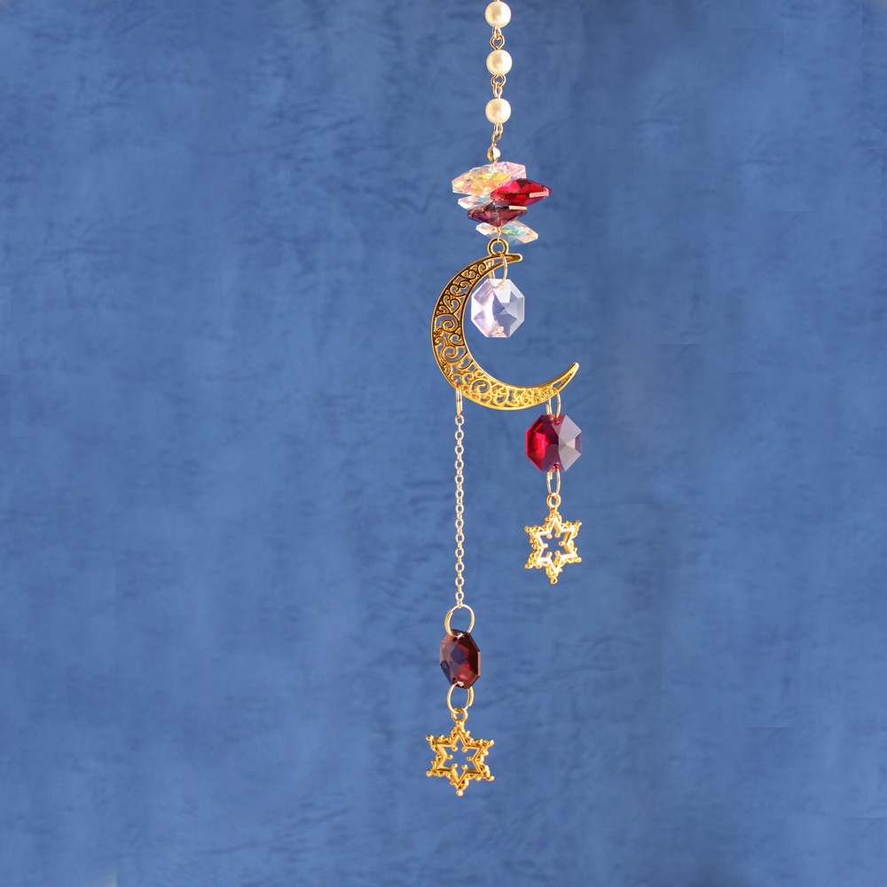 三日月と星のサンキャッチャー(全3色)Swarovski crystal使用