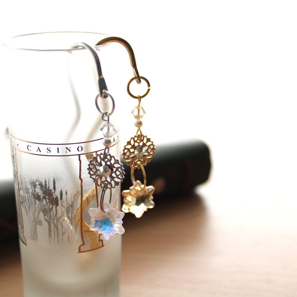 希少パーツ★ 雪の雫ブックマーカー(金or銀)スワロフスキー・クリスタル使用