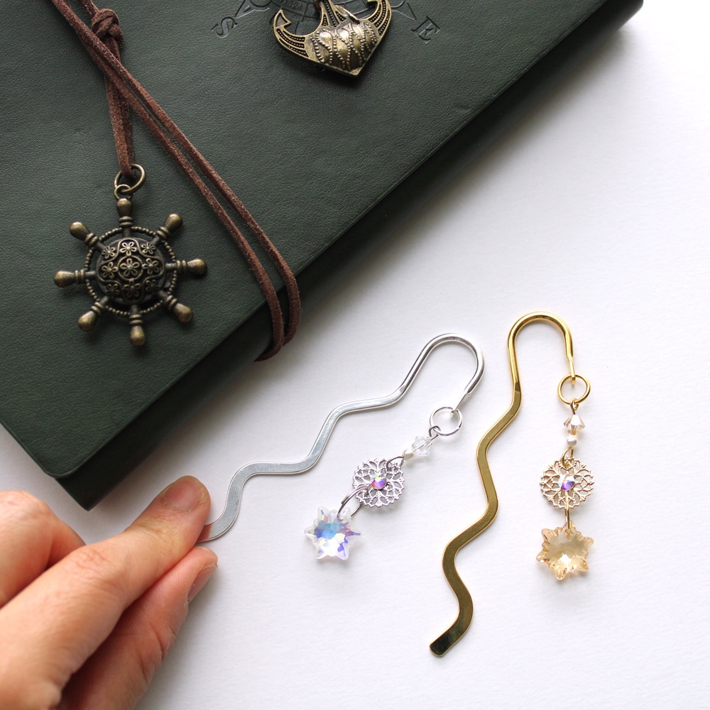 希少パーツ★ 雪の雫ブックマーカー(金or銀)スワロフスキー・クリスタル使用